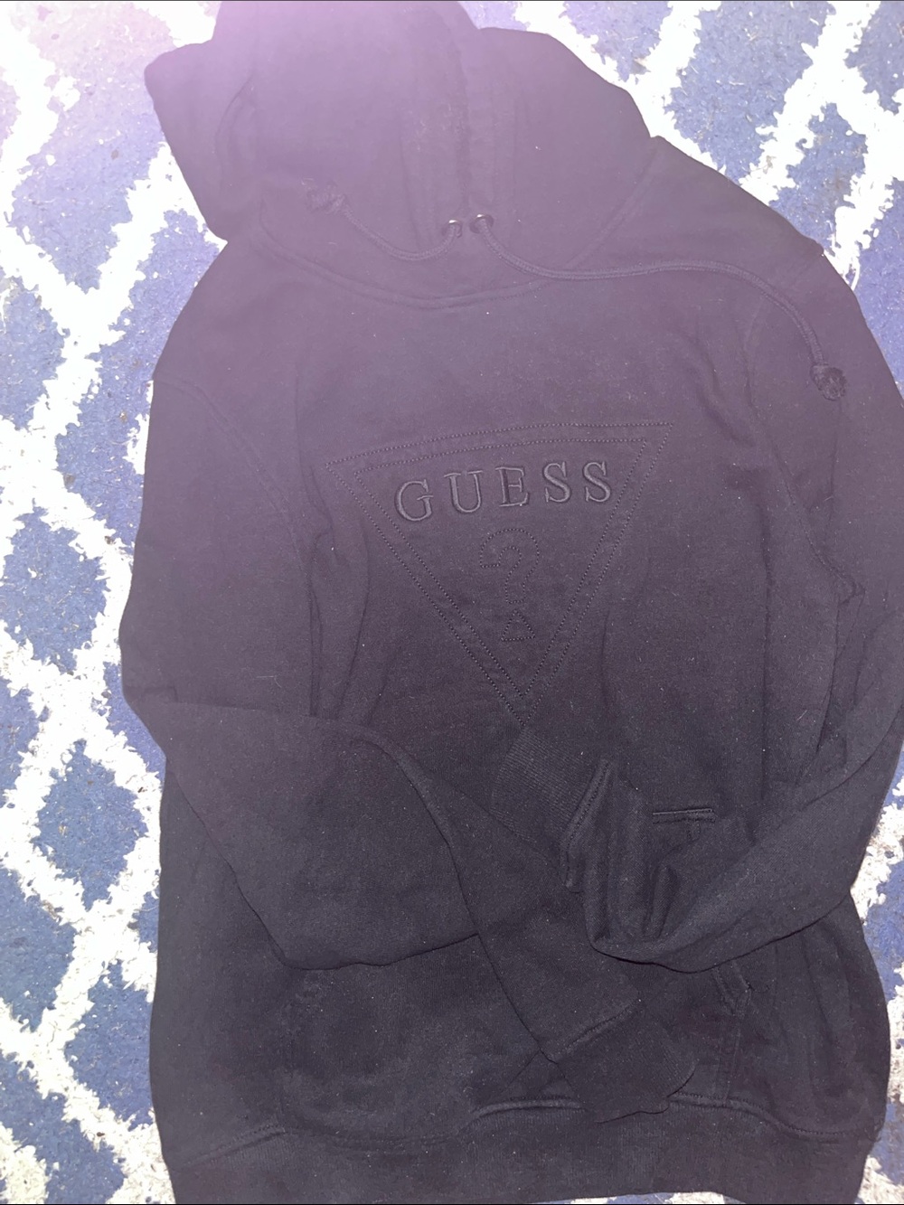 GUESS Black Crewneck Pullover Hoodie with Embossed Logo